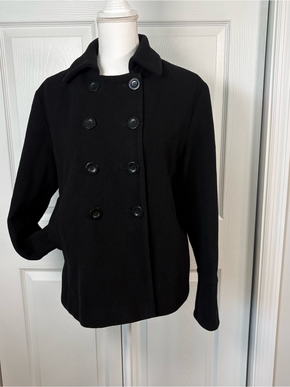 Tahari Black Wool Peacoat Size 14 Double Breasted Minimalist
